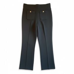 J.Crew Preppy Ponte Knit Flare Pants Gold Crest Buttons Black Women M